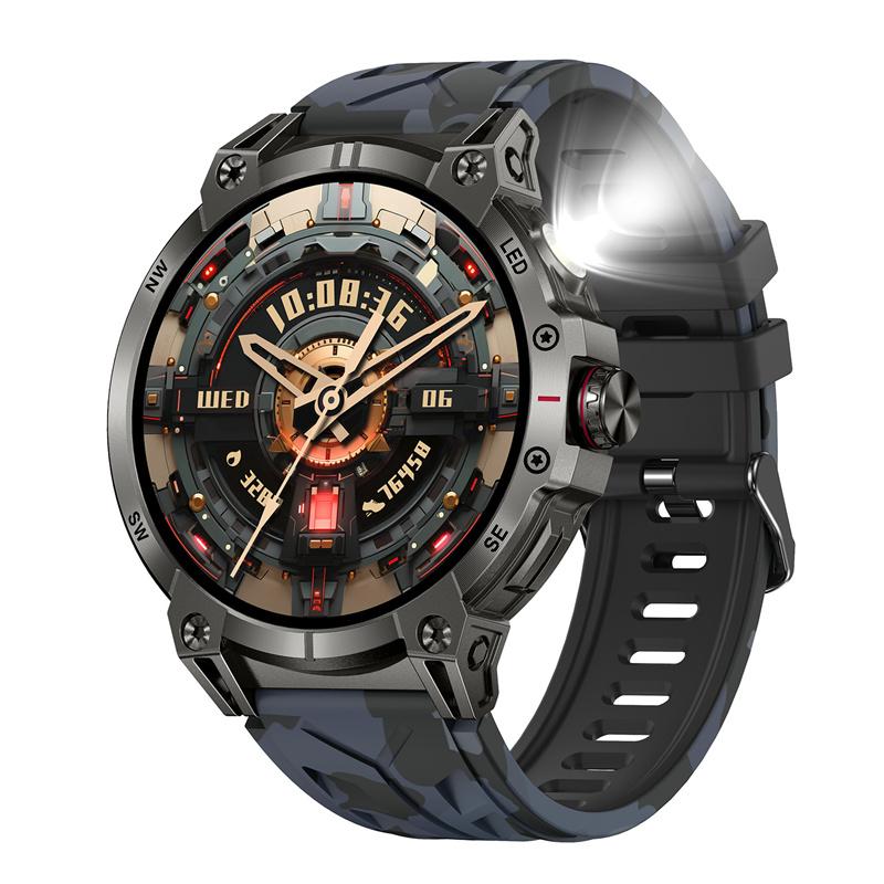 KC89 Smart Watch Men Outdoor Sports LED Flashlight Copmpass Bluetooth Call AI Voice Health Monitoring Fitness Track Smartwatch