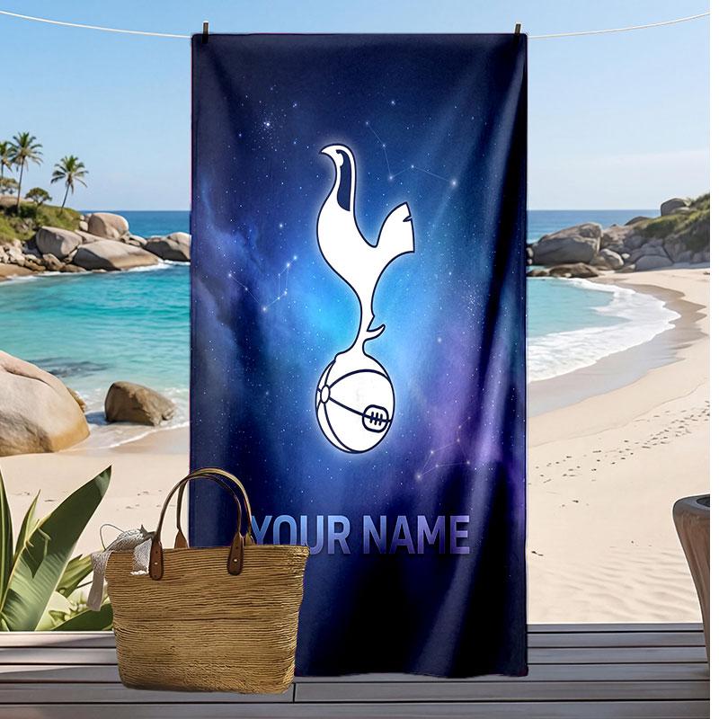 Tottenham Hotspur FC Personalized Printed Beach Towel Soccer Logo Support Custom Name Text Absorbent Towel For Sport Travel Special Gift