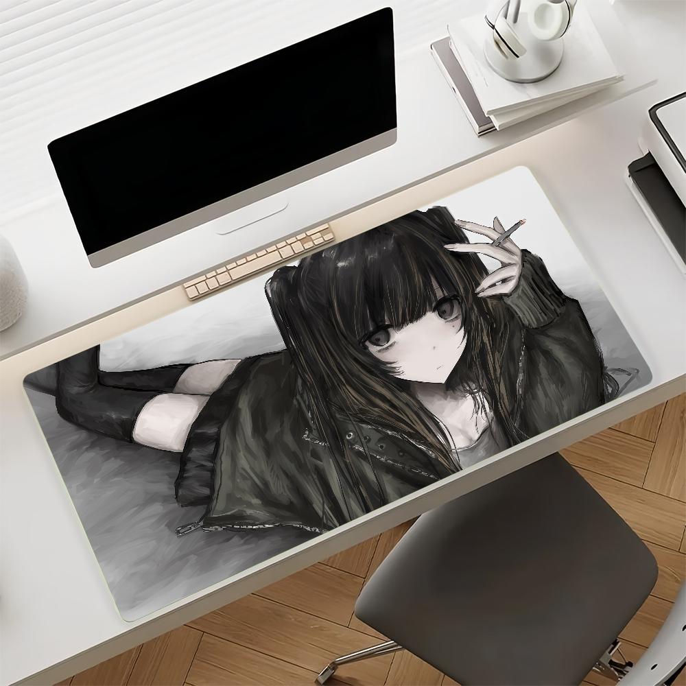 Large Gaming Mouse Pad Antislip Base Stitched Edges Gothic Black Angel Anime Girl Print Keyboard Pad for Gamer Home Office