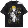 T-shirt Unisex in Puro Cotone Lavato Vintage Stile Harajuku Larga Uomo Donna con Stampa Anime di One-Punch Man Genos