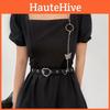 Versatile Black Pu Heart Waist Belt With Butterfly Chain For Retro And Casual Fashion
