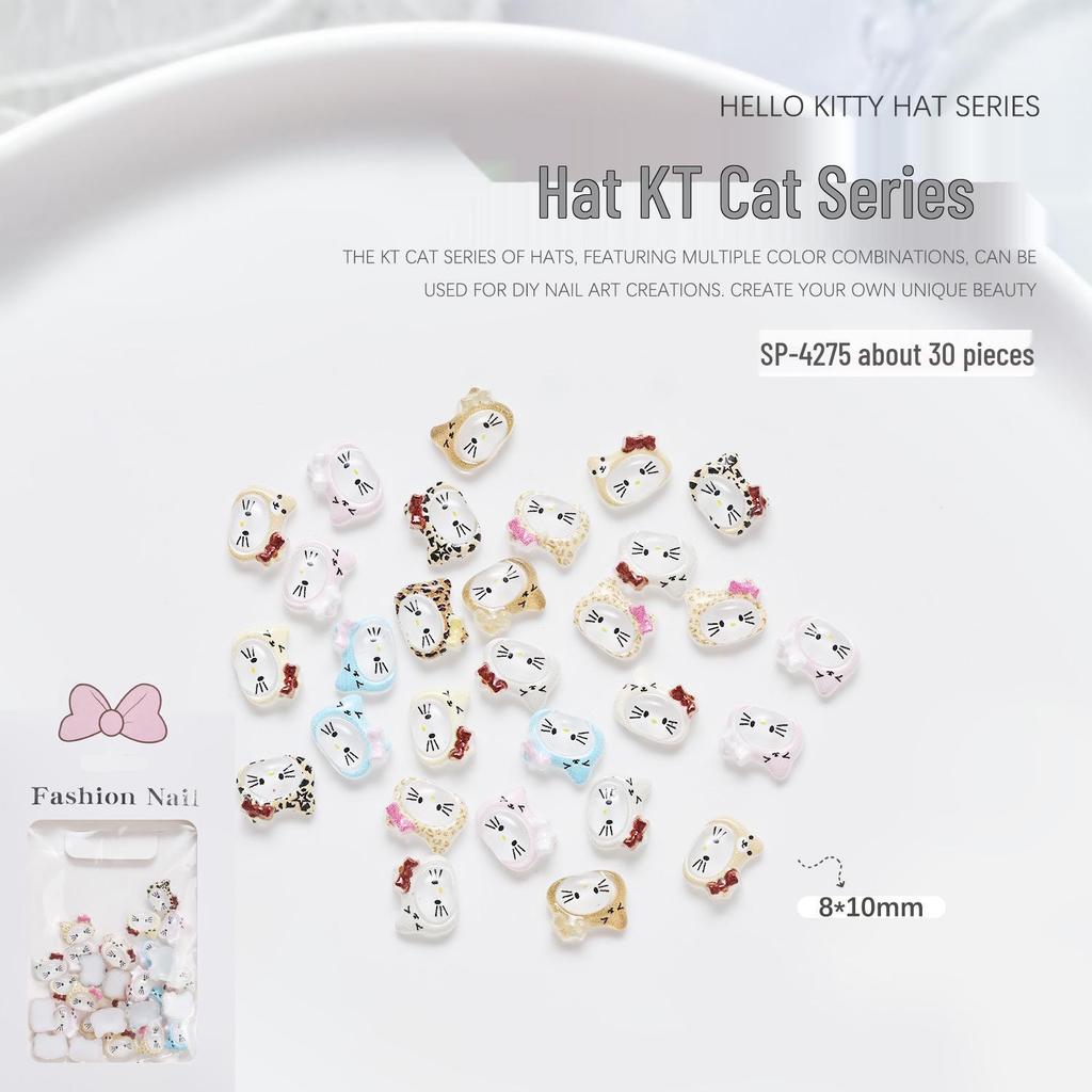 Cartoon-Katze & Leopardenmuster 3D-Nagelkunst-Mix: Süße Harz-Accessoires