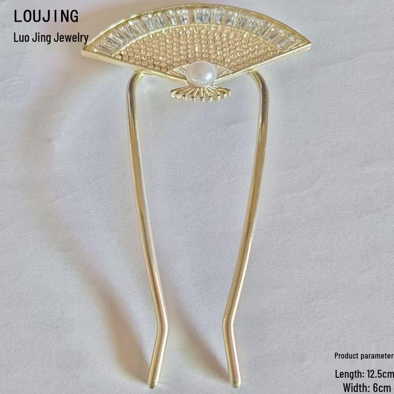 Épingle à cheveux vintage en forme de U avec pompon paon pour femmes - Épingle à chignon nacrée pour Cheongsam et Hanfu