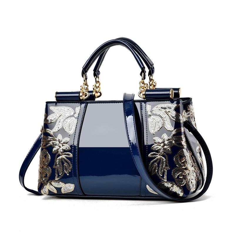 Women's Patent Leather Bright Bread Elegant Mature Embroidered Handbag Large-capacity Women's One-shoulder Messenger Bag