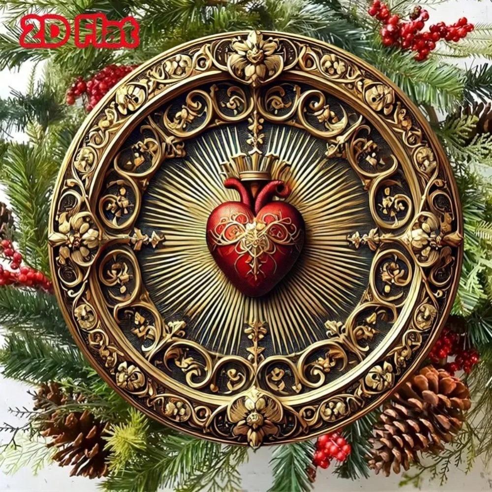 Decorazione Murale in Latta Sacro Cuore Vintage 2D Decorazione Religiosa Oro Rosso Regalo Spirituale