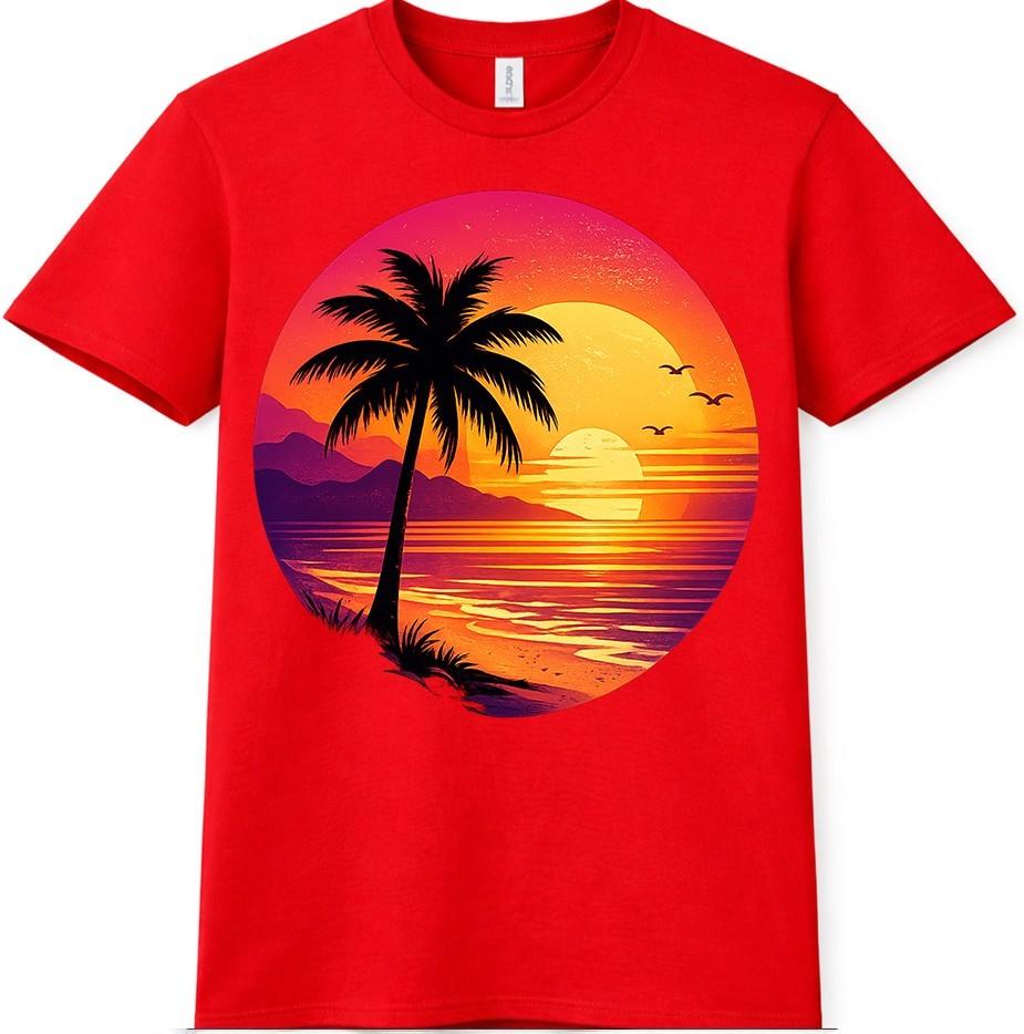 Beach Sunset Palm Tree T Shirt Vintage Retro Summer Holiday Graphic Tee S