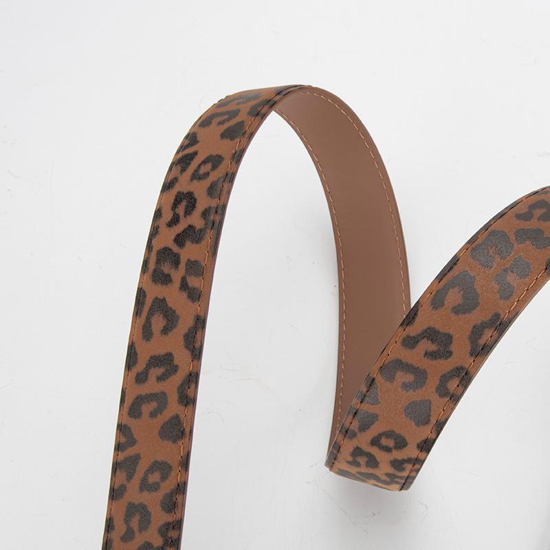 Fashionable and Versatile Leopard Leather Pattern Women's Belt Korean Versatile Slim Fit Dress Jeans Thin Belt Trendy Women's Style