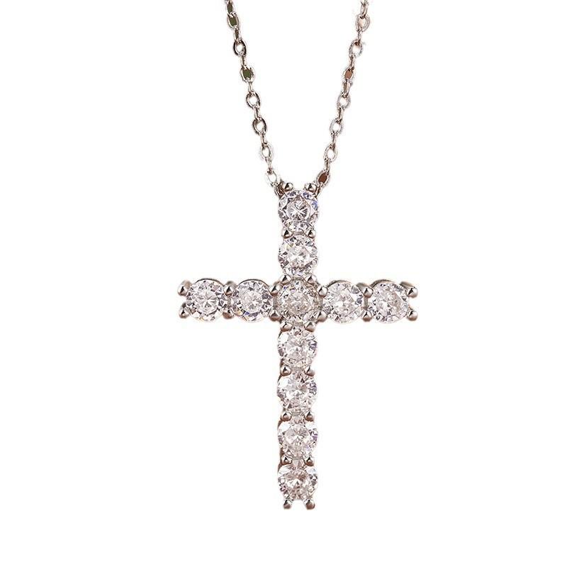 Full Diamond Cross Necklace Light Luxury Belt Payment Zircon Collarbone Chain American Hiphop Sweater Chain Cool