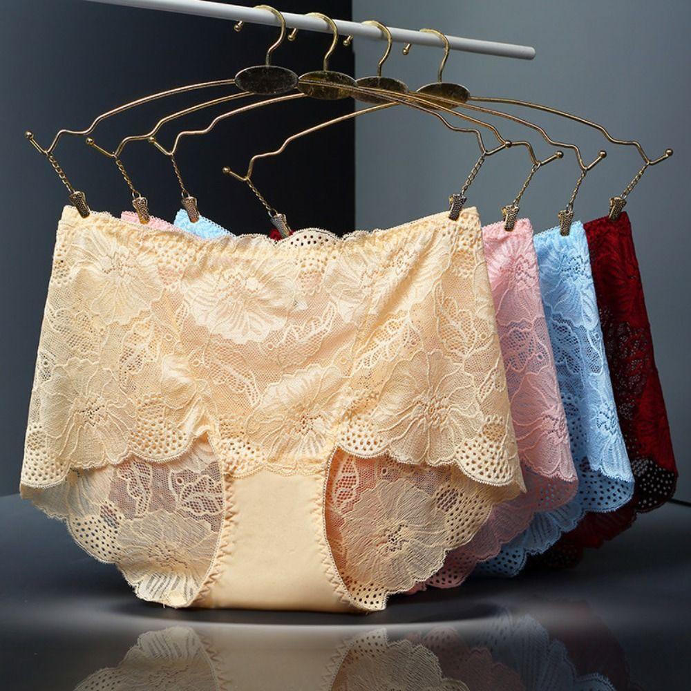 4PCS Mesh Transparent Lace Flower Panties Underpants Women Underwear Seamless Lace Briefs  Female