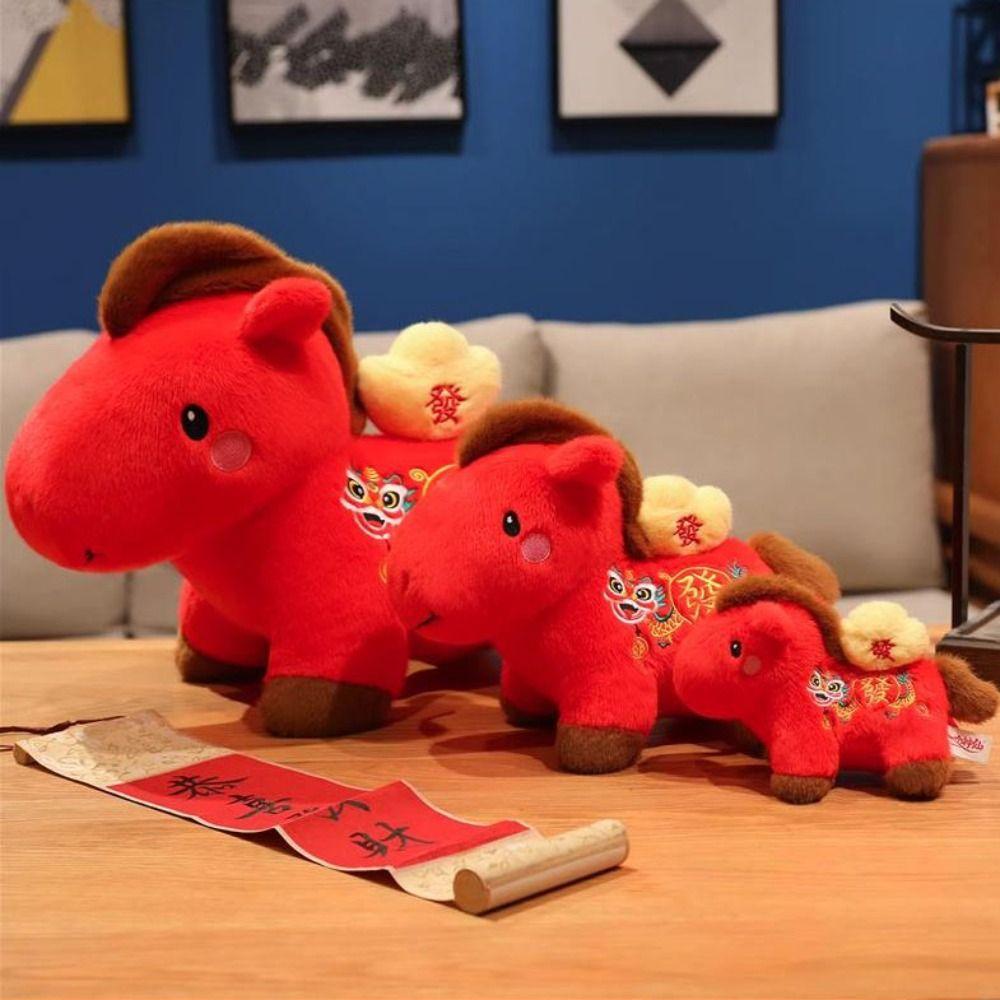Stuffed 2026 Horse Stuffed Animal PP Cotton Filling Zodiac Horse Doll College Dorm