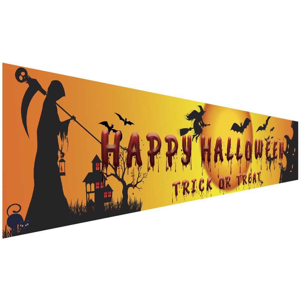 250x48cm Happy Halloween Banner Hanging Sign 100D Polyester Xmas Party Decoration Gift