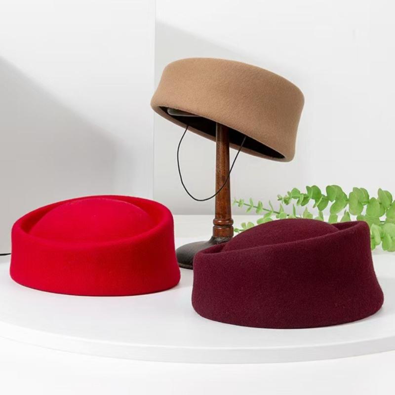 2025 New Ladies 100% Wool Fedoras Hats Concave Top British Vintage Felt Berets Wedding Fascinator Hat Cocktail Party Pillbox Cap