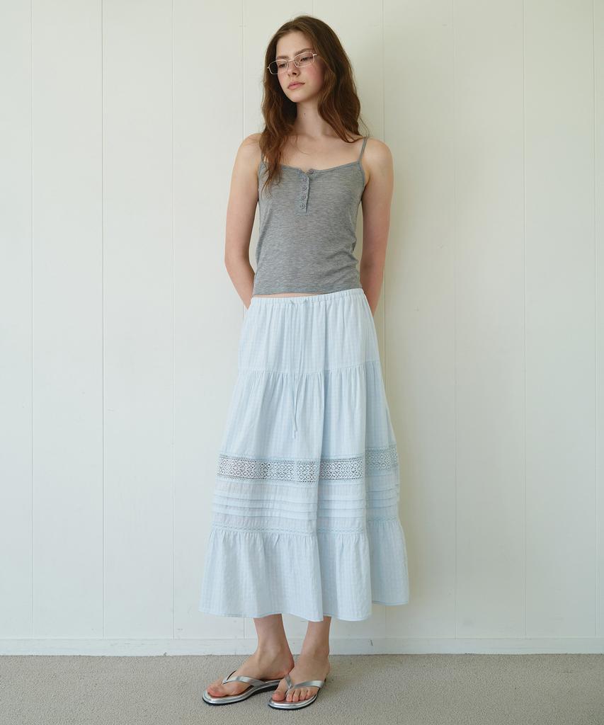 Lora Lora Pintuck Lace Tiered Long Skirt Sky