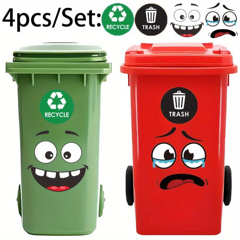 4 Buc. Autocolante Coș de Gunoi cu Față Desen Animat Autoadezive Impermeabile PVC Finisaj Lucios Pentru Perete, Toaletă, Frigider Interior Exterior