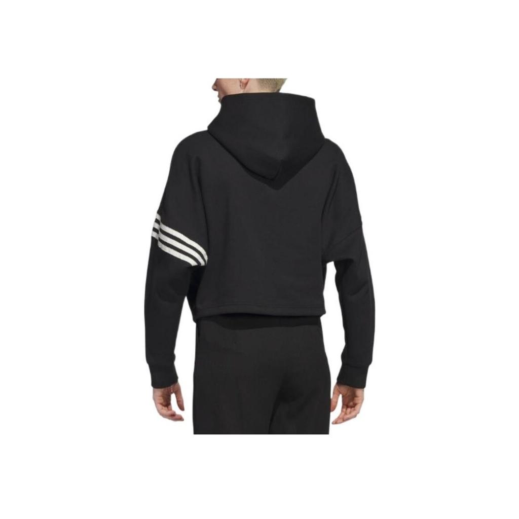 Adidas Originals Campus 00s Trefoil Stripe Print Cropped Hoodie Women Tops Black IB5922
