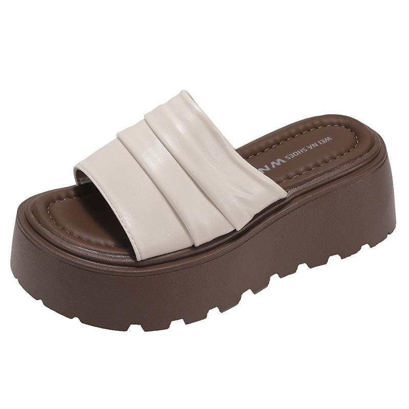 White High-end Thick-soled Heightened One-word Slippers for Women's Summer Wear 2025 New Models with Skirts French Cool Slippers