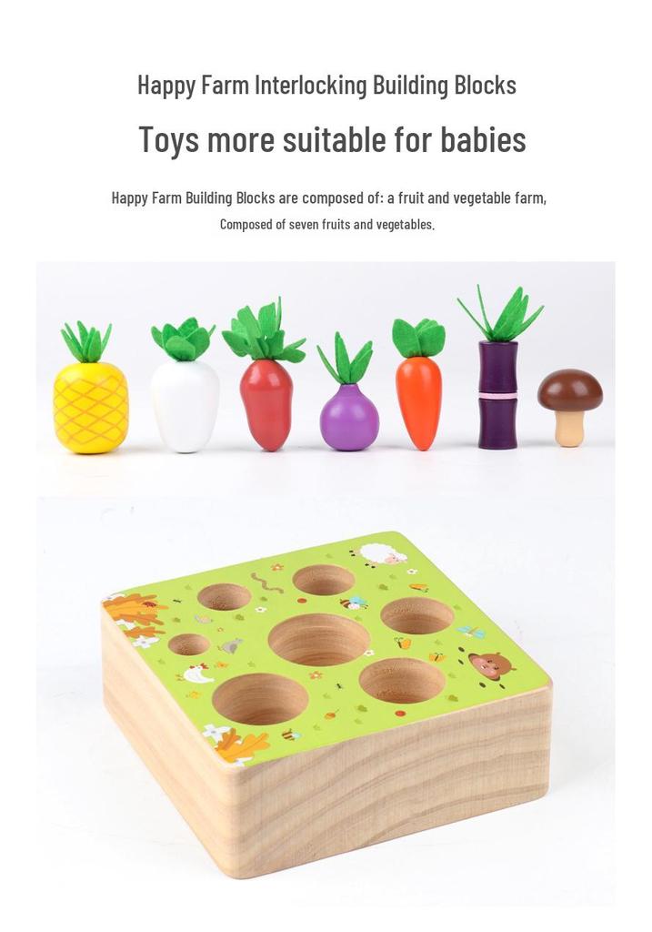 Happy Farm Radish Pulling Game: Educational Wooden Planting & Building Toy for Children