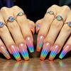 24 Pieces Manicure Sunset Orange Gradual Change Holographic Rainbow Aurora Medium Length Ballet Nail Wear Nail