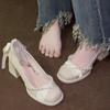 Mode Square Heel Schuhe Sommer Neu Quadratische Spitze Flacher Ausschnitt Perlen Wasserdichte Plateau Rutschfest Verschleißfest High Heels