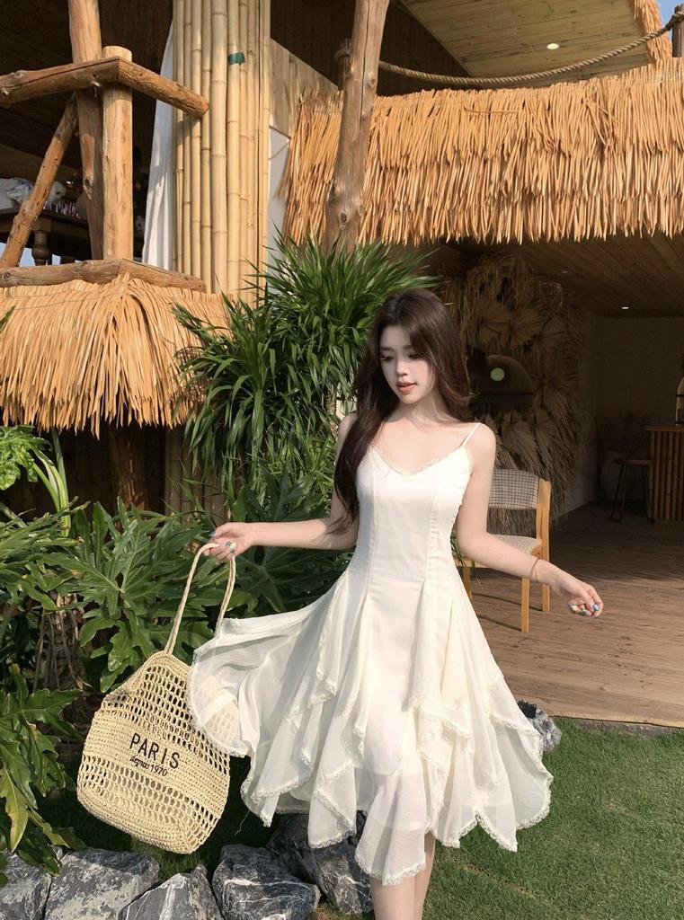Plus Size Sheer Lace Patchwork Camisole Dress - Women’s Slim Fit Irregular Summer Skirt