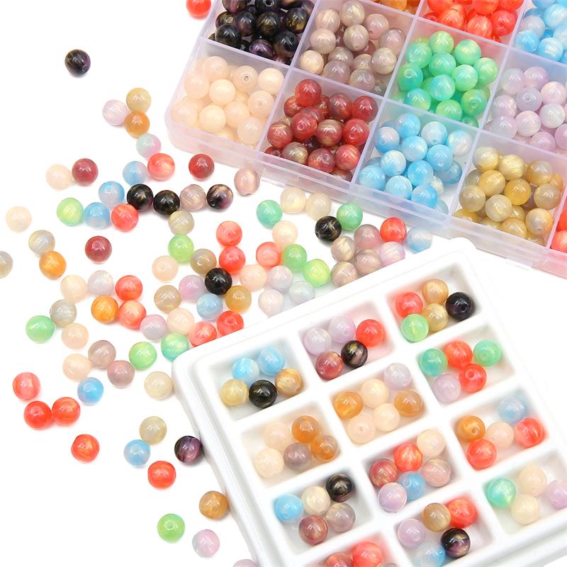 Perles en Résine 8mm/10mm/12mm Ciel Étoilé Coloré Perles Espacement Rondes Libres Pour Collier Bracelet Boucle d'Oreille Porte-clés Fabrication de Bijoux DIY Accessoires
