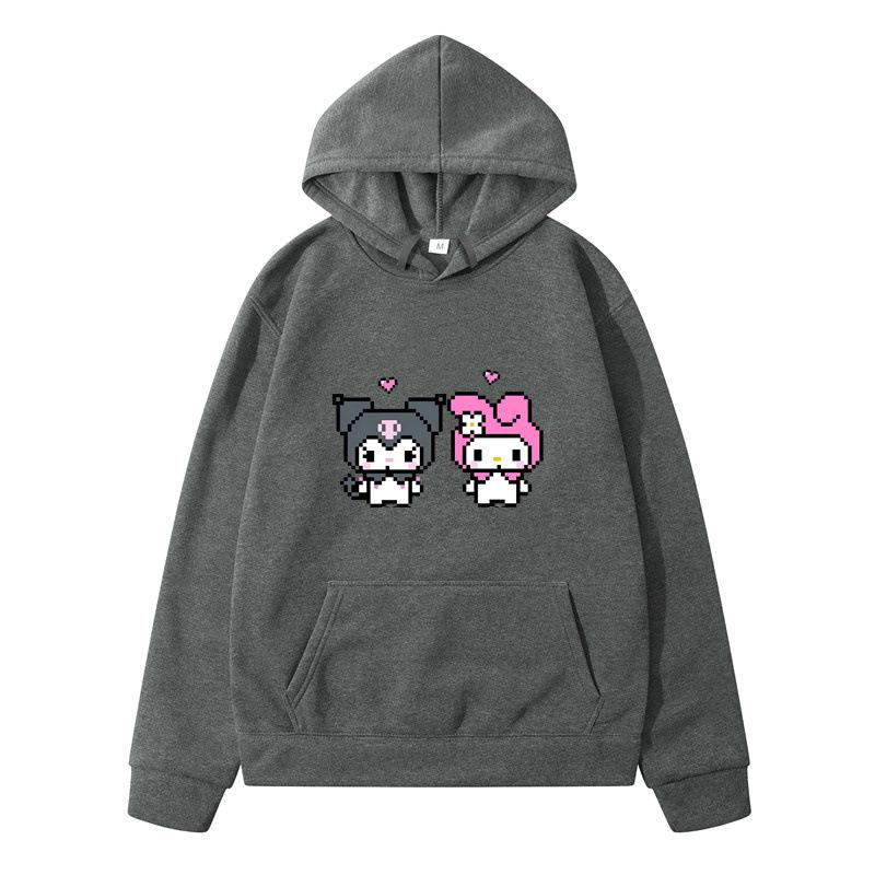 Pixel Art Hoodie – Unisex Yellow Pullover Sweatshirt, Cute Cartoon Characters & Heart Print, Casual Long Sleeve with Pocket
