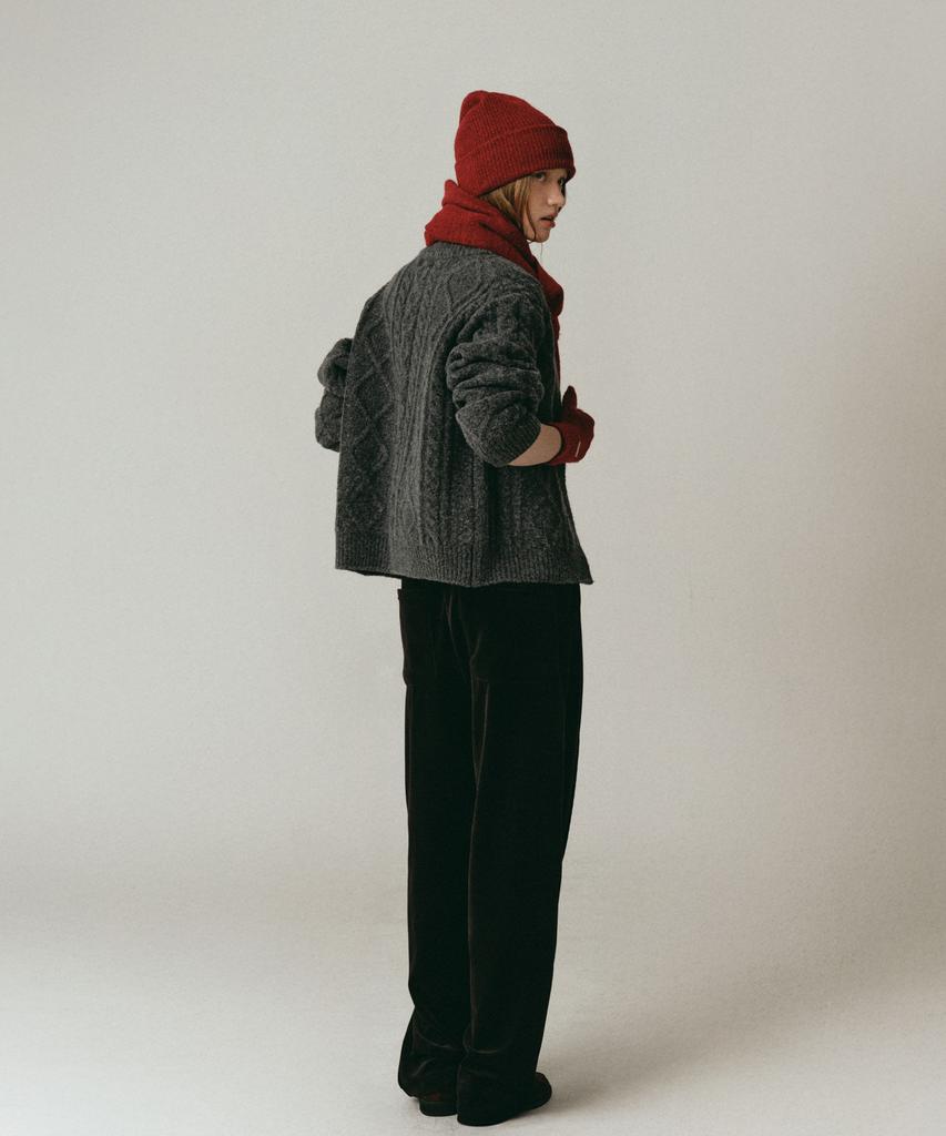 LOSSYROW Chunky Cable Knit Cardigan Charcoal