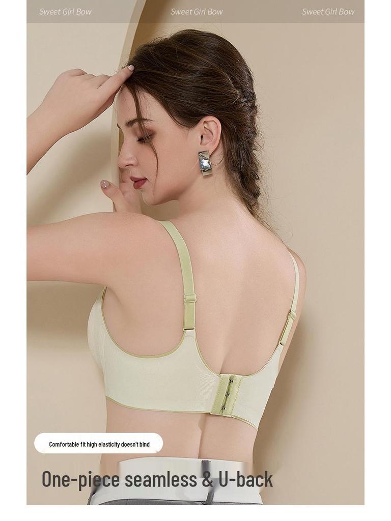 Seamless Underwear Women's Gathered Thin Cup Bra Without Underwire, Comfortable for Young Students