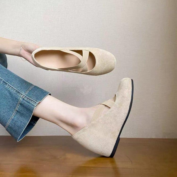 8Cm small man inner height increase Mary Jane shoes women's shoes 2025 autumn retro French cross-strap ballet shoes