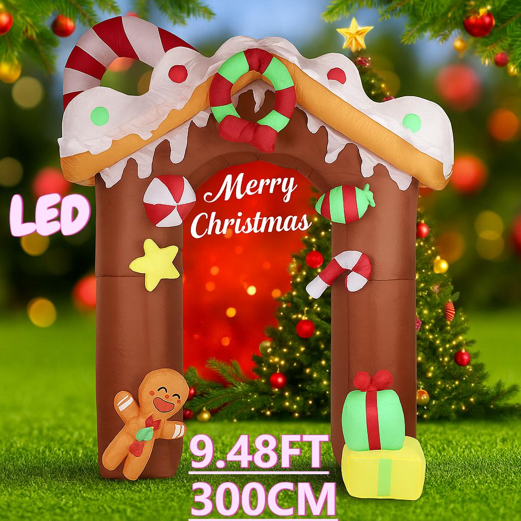 

9.84FT Christmas Inflatable Toys Xmas Yard Lawn Party Decoration Gingerbread House Arch Home Supplies Ornament Gift with LED Lit EU