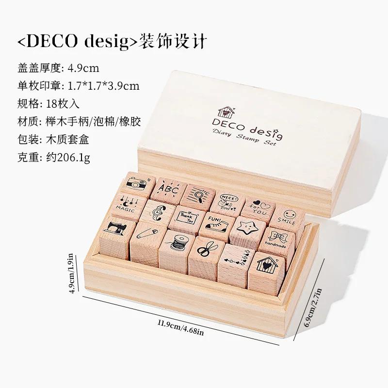 Daily Life 18 Pcs Wood Seal Set Box Diy Diary Decoration Material Stamp Wooden Box 4 Options Wooden Seal Gift