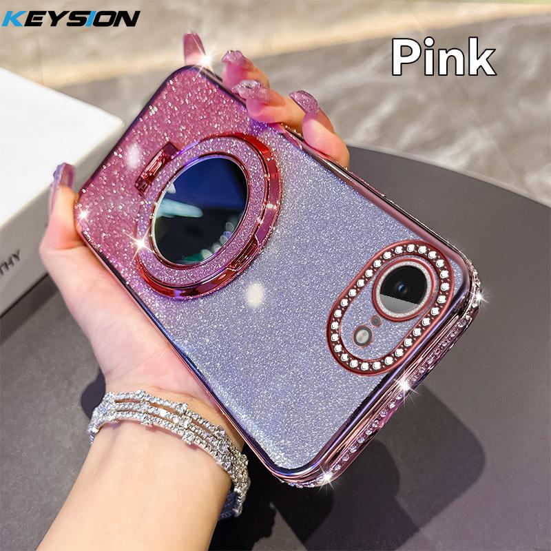 

KEYSION Luxury Glitter Jewelled Magnetic Phone Case for iPhone 16e SE 2020 22 8 7 Plus Makeup Mirror Stand Shockproof Back Cover for iPhone 7 Plus розовый
