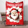 Personalized Custom Name Break Through Wall Santa Claus Blanket, Christmas Cartoon Blanket, Custom Text Xmas Home Decor Gift