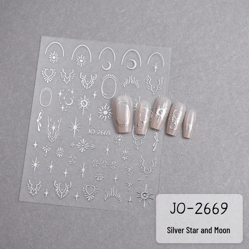 Gold & Silver Star and Moon Nail Art Stickers: Trendy Starburst Design