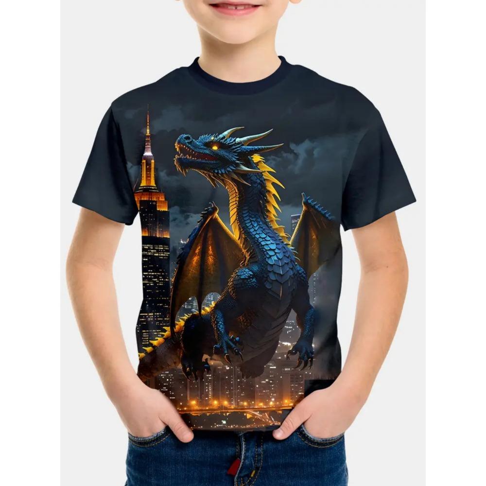 Children's Clothing T-Shirts for Boys Short Sleeve Child T-Shirt Fashion 3D Dragon Graphi Print Casual Girls Summer Clothes Tops