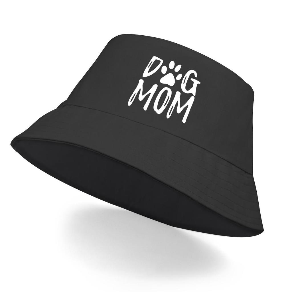 DOG MOM" Print Bucket Hat , White Dog Paw Men's Cap Simple Trendy Fashion Fishing Hat