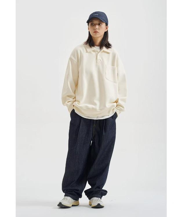 Autumn/Winter Long Sleeve Loose Fit Lapel Hoodie Pullover Casual Polo Shirt.