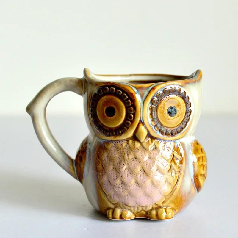 Tazza da Caffè, Latte, Tè Cartone Animato Gufo Carino, Colazione, Tazza Mattutina, Tazza Animale 3D per Collezione, 300ml