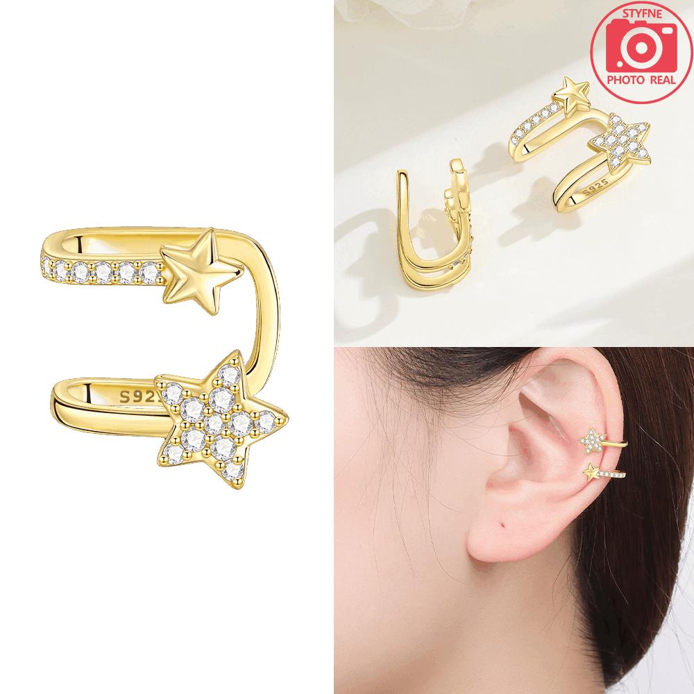 Star U-shaped Ear Clips Gold Color 925 Silver Earrings Sun White Zircon Gemstones Series Woman Jewelry Valentine Gift