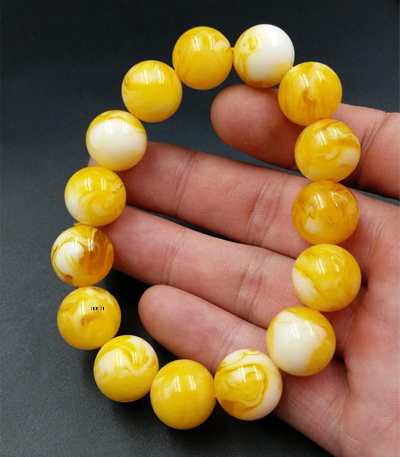 Amber-Colored Imitation Beeswax Bead Bracelet, 15mm Round Beads 15mm Round Bead Diameter