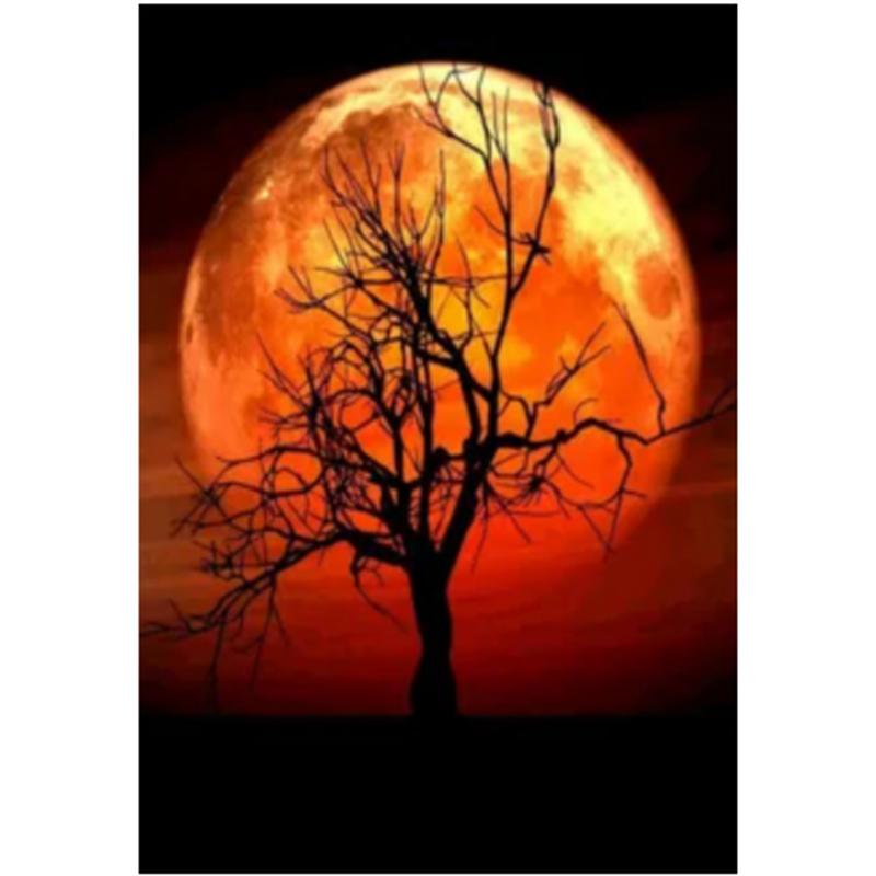 huacan 5D DIY diamantová malba Červený měsíc Diamantová výšivka Křížový steh Krajina Kamínky Mozaika Domácí dekorace