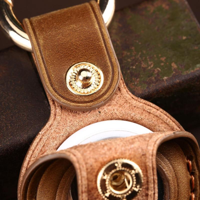 100% Handmade Case For Apple Airtag Case Genuine Leather Air Tag Holder Full Protective Tracker Case with Loop Key Ring