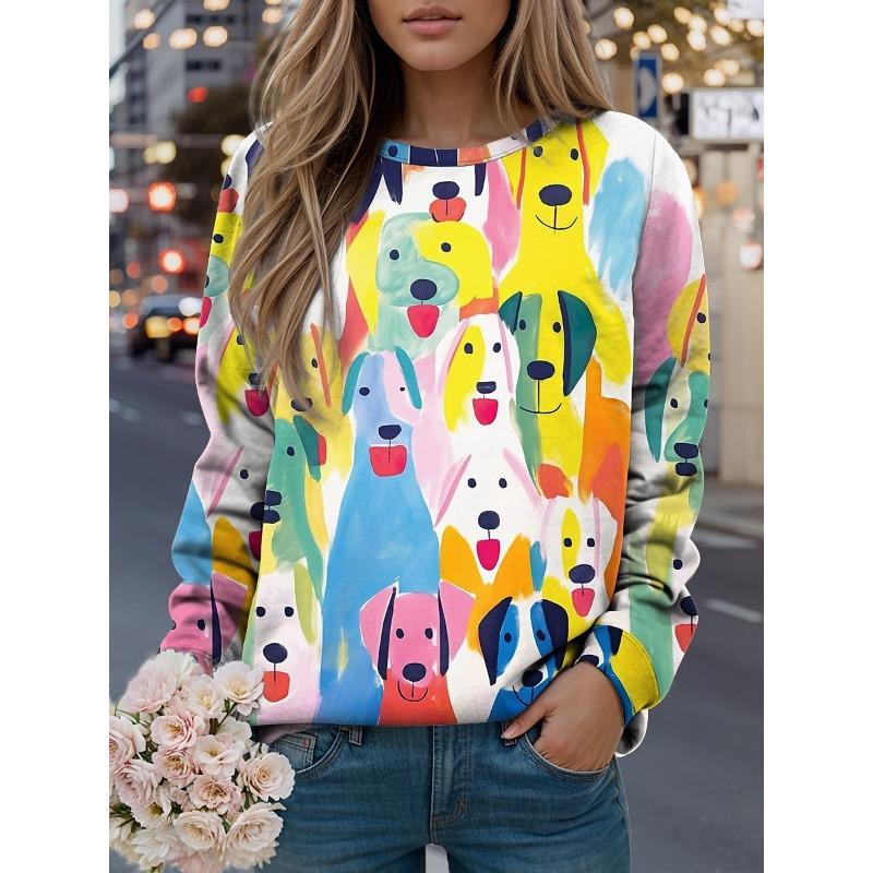 2025 Women's Animal Graphic Basic Sweatshirts 3D Prints O-Neck Long Sleeve Tops Women's Apparel Y2K Streetwears Fall Pullover