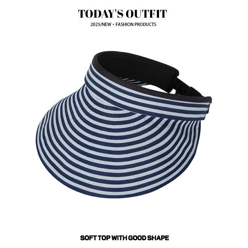 New Summer Black and White Striped Large Brim Sun Protection Hat for Women In Summer Foldable Casual and Versatile Sun Protection Hat