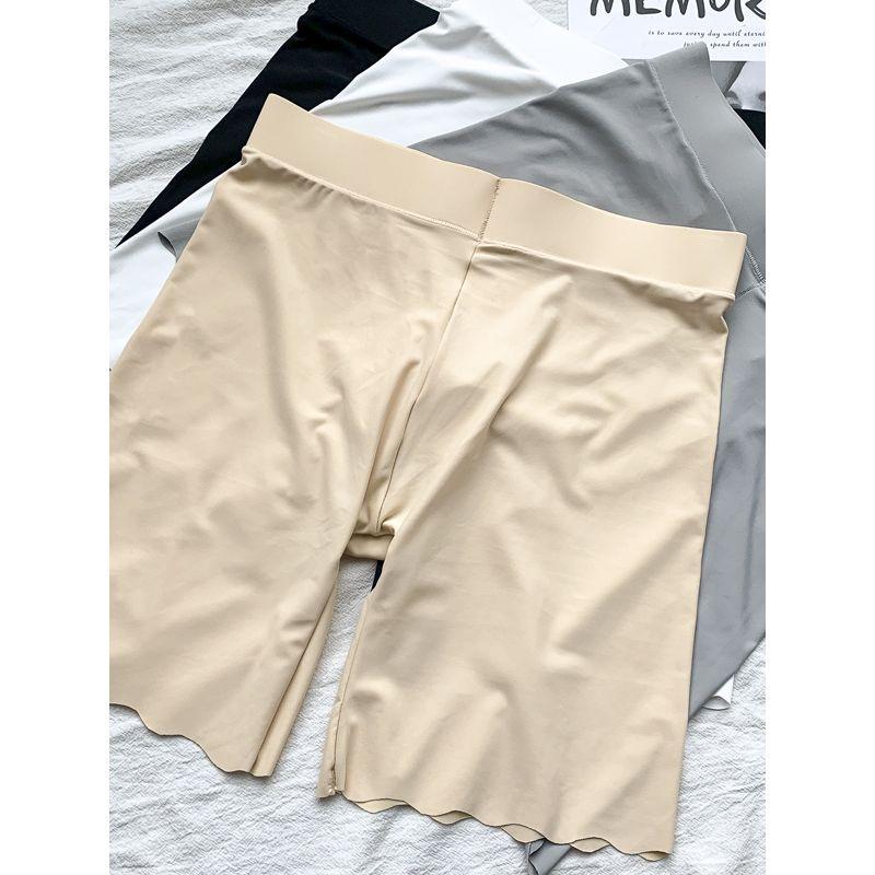 Summer Plus size Black High Waist Ice Silk Seamless Anti-exposure Safety Shorts Wave Lace Slim fit Stretch Short Shorts