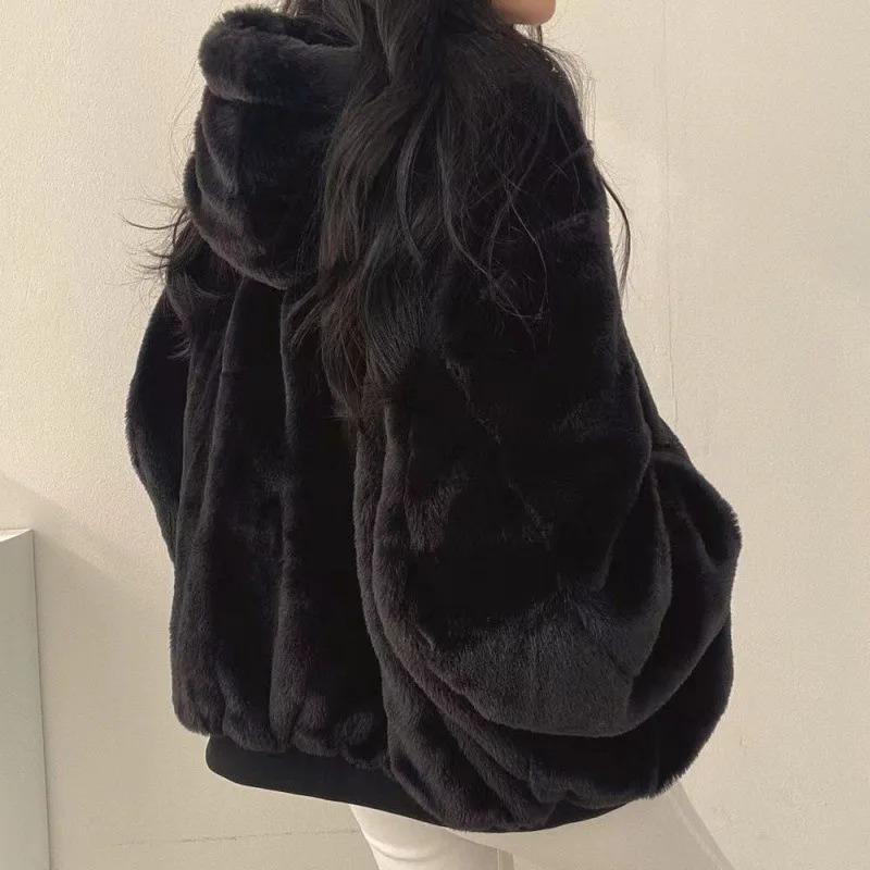 Winter Coat Female Plush Thick Jacket Women Coats Double-sided Lamb Wool Cotton Overcoat Korean Solid Loose Hooded Outerwears