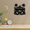 Metal Wall Art Black Cabin with Chairs Trees Stylish Outdoor Decor Housewarming Gift for Labor Day