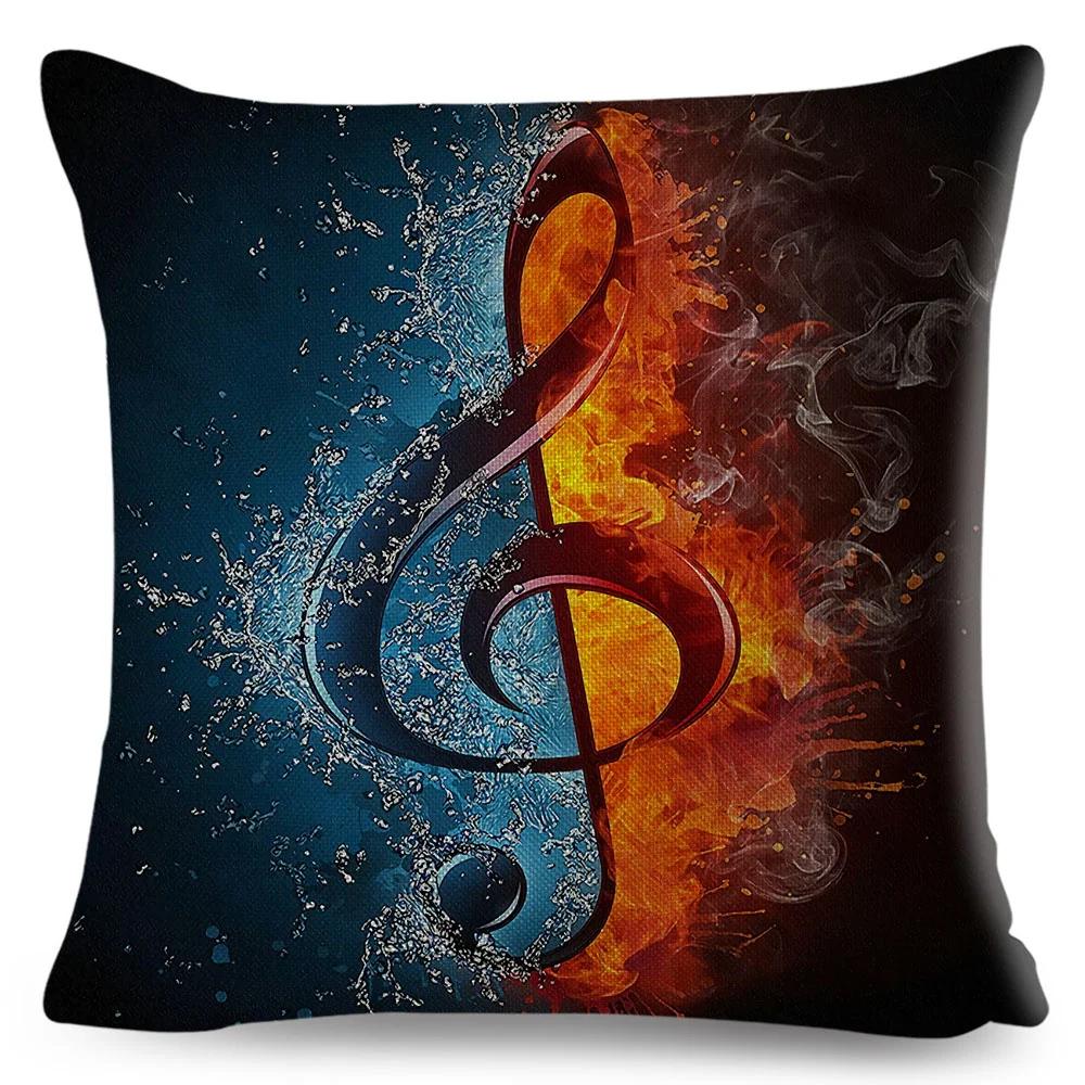Nordic Style Music Note Pillowcase Decor Vintage Guitar Mike Printed Pillow Case for Home Sofa Polyester Cushion Cover 45x45cm