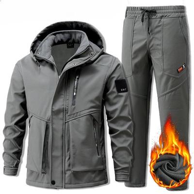 Autumn Workmanship Suit Men's Plus Velvet Thickened Windproof Waterproof and Warm Outdoor Mountaineering Suit Casual 2-piece Suit