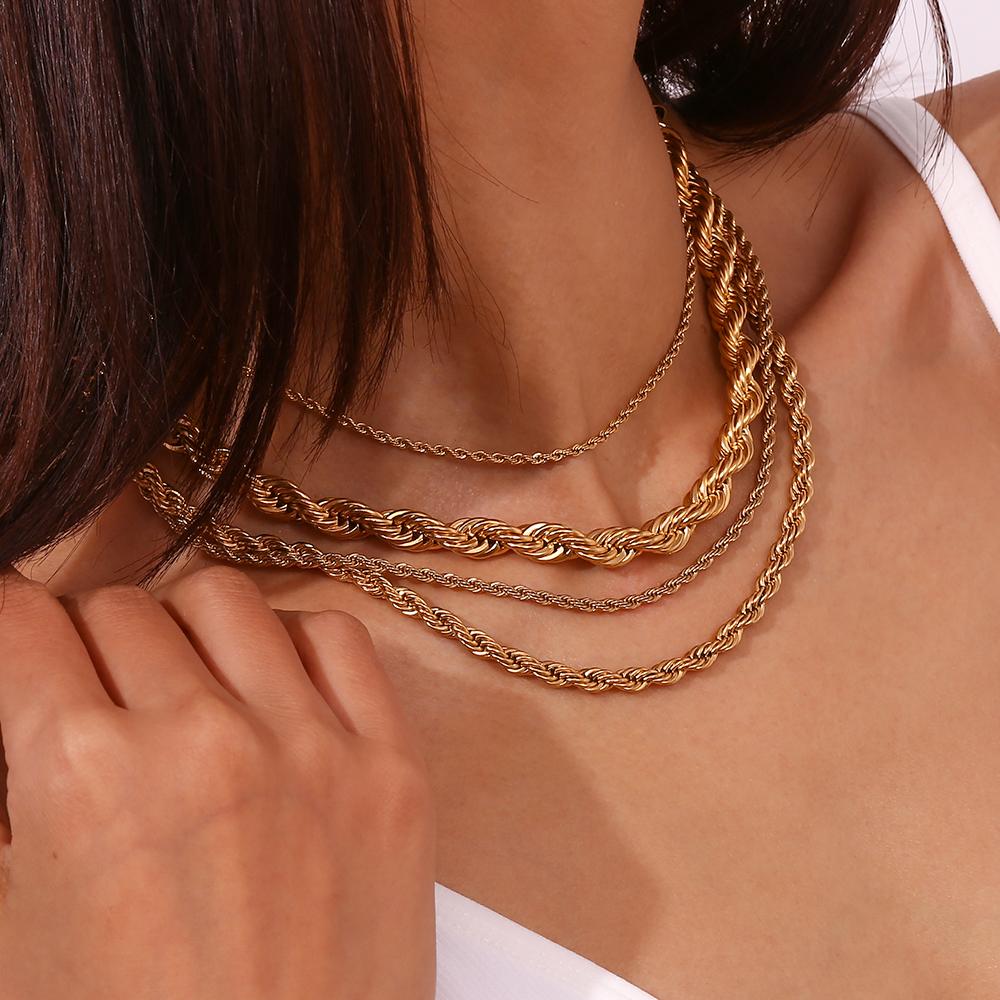 Minimalistisches Basic Goldfarbe Gedrehte Seilkette Choker Halsketten Für Frauen Edelstahl Schmuck Goldene Halskette